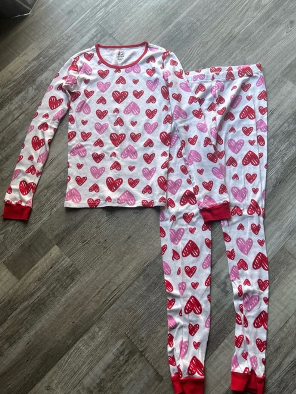 Place Kids Heart-Print Long Sleeve Pajama Set - White, Pink & Red